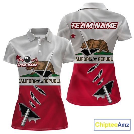 Custom California State Flag Silver Billiard Cue Patriotic Billiard 8 Ball Shirts For Women IPHW10586