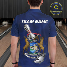 Load image into Gallery viewer, Custom Michigan State Flag Silver Bowling Ball And Pin Patriotic Bowling Shirts For Men IPHW10589