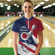Load image into Gallery viewer, Custom Ohio State Flag Silver Bowling Ball And Pin Patriotic Bowling Shirts For Women IPHW10590