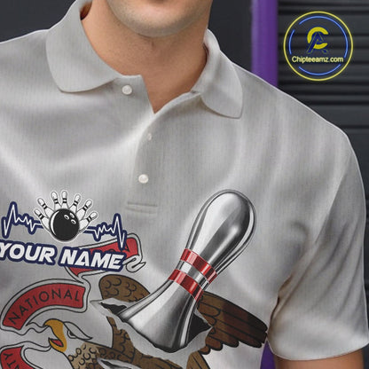 Custom Illinois State Flag Silver Bowling Ball And Pin Patriotic Bowling Shirts For Men IPHW10591