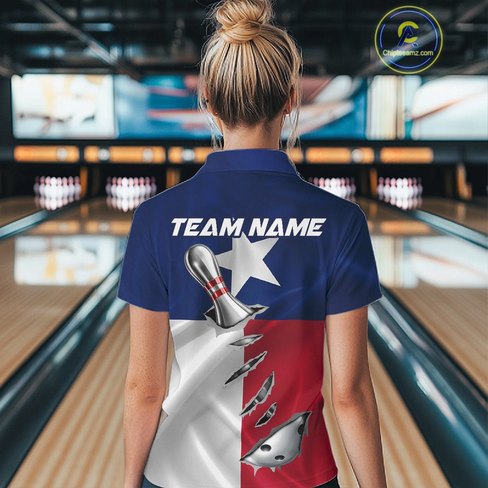 Custom Texas State Flag Silver Bowling Ball And Pin Patriotic Bowling Shirts For Women IPHW10592