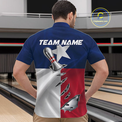 Custom Texas State Flag Silver Bowling Ball And Pin Patriotic Bowling Shirts For Men IPHW10592
