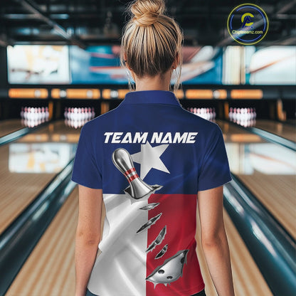 Custom Texas State Flag Silver Bowling Ball And Pin Patriotic Bowling Shirts For Women IPHW10592