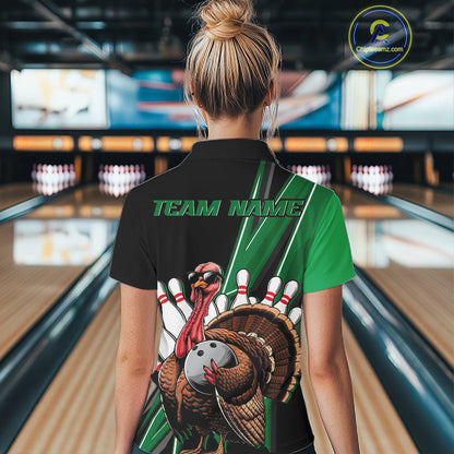 Black And Green Custom Funny Turkey Bowling Women Shirts, Bowling League Team Shirt IPHW10801