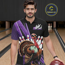 Load image into Gallery viewer, Black And Purple Custom Funny Turkey Bowling Men Shirts, Bowling League Team Shirt IPHW10802