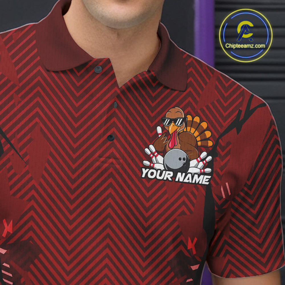 Red Custom Funny Turkey Bowling Jerseys, Bowling Team League Shirt Men Bowlers Outfit IPHW10809