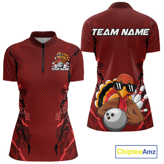 Red Custom Funny Turkey Bowling Jerseys, Bowling Team League Shirt Women Bowlers Outfit IPHW10809