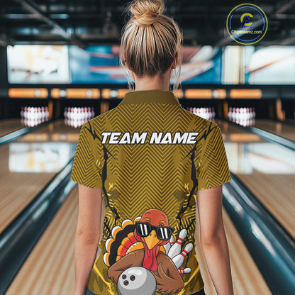 Yellow Custom Funny Turkey Bowling Jerseys, Bowling Team League Shirt Women Bowlers Outfit IPHW10810