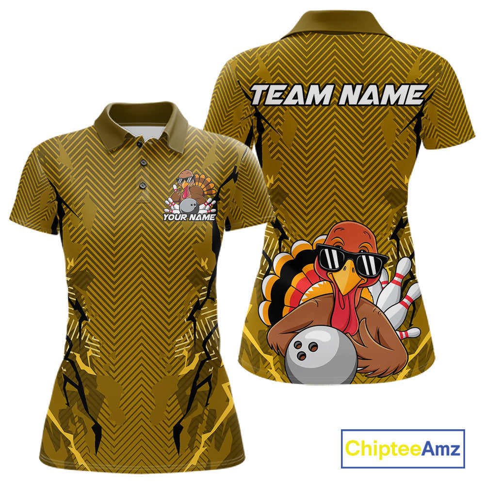 Yellow Custom Funny Turkey Bowling Jerseys, Bowling Team League Shirt Women Bowlers Outfit IPHW10810