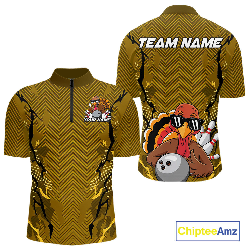 Yellow Custom Funny Turkey Bowling Jerseys, Bowling Team League Shirt Men Bowlers Outfit IPHW10810