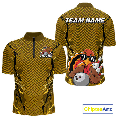 Yellow Custom Funny Turkey Bowling Jerseys, Bowling Team League Shirt Men Bowlers Outfit IPHW10810