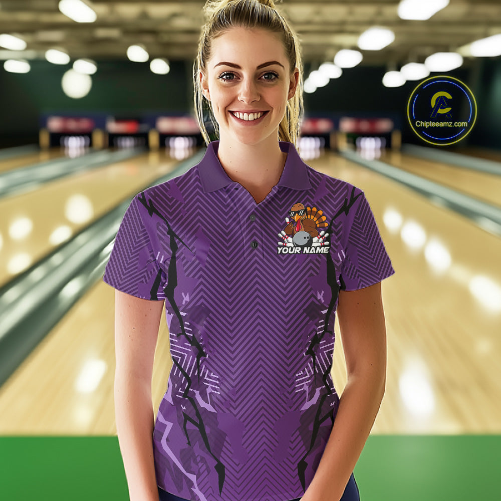 Purple Custom Funny Turkey Bowling Jerseys, Bowling Team League Shirt Women Bowlers Outfit IPHW10811