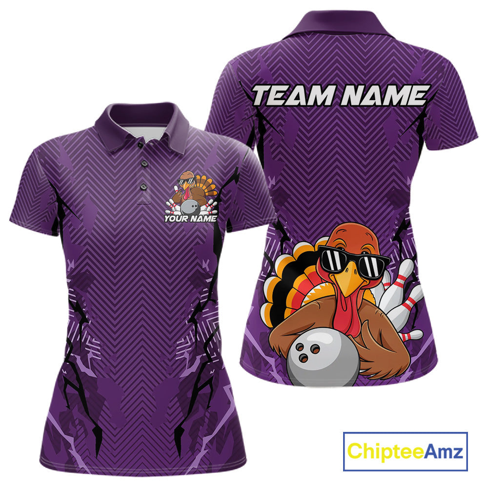 Purple Custom Funny Turkey Bowling Jerseys, Bowling Team League Shirt Women Bowlers Outfit IPHW10811