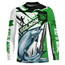 Load image into Gallery viewer, Chinook Salmon Custom Long Sleeve Performance Fishing Shirts, Salmon Fishing Jerseys | Green IPHW6214