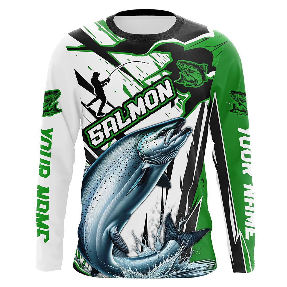 Chinook Salmon Custom Long Sleeve Performance Fishing Shirts, Salmon Fishing Jerseys | Green IPHW6214