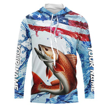 Load image into Gallery viewer, Redfish Fishing American Flag Long Sleeve Saltwater Fishing Shirts, Custom Redfish Fishing Jerseys IPHW6527