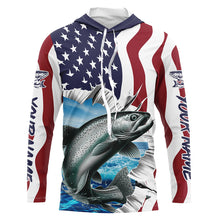 Load image into Gallery viewer, Custom American Flag Chinook Salmon Fishing Long Sleeve Shirts, Patriotic Salmon Fishing Jerseys IPHW6529