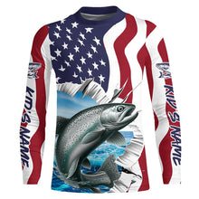 Load image into Gallery viewer, Custom American Flag Chinook Salmon Fishing Long Sleeve Shirts, Patriotic Salmon Fishing Jerseys IPHW6529