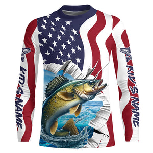 Custom American Flag Walleye Fishing Long Sleeve Shirts, Patriotic Walleye Fishing Jerseys IPHW6530