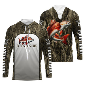 Redfish Fishing Grass Camo Custom Long Sleeve Fishing Shirts, Redfish Tournament Fishing Jerseys IPHW6533