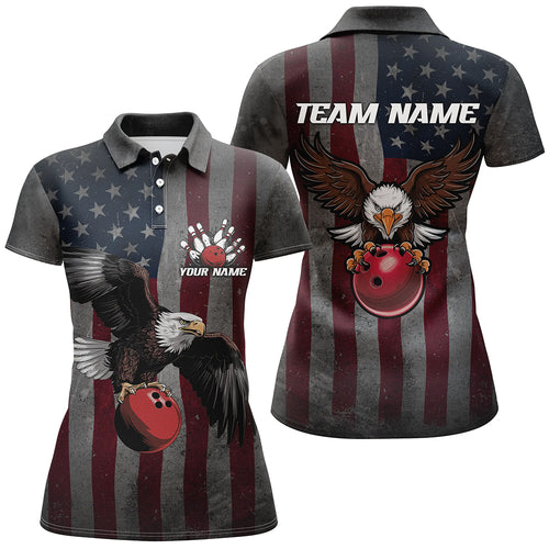 Vintage American Flag Eagle Bowling Custom Team Shirts For Women, Patriotic Bowling Jersey IPHW6697