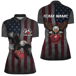 Vintage American Flag Eagle Bowling Custom Team Shirts For Women, Patriotic Bowling Jersey IPHW6697