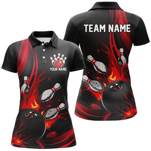 Black And Red Custom Bowling Uniforms Bowling Shirts For Women, Bowling Team League Shirts IPHW7273