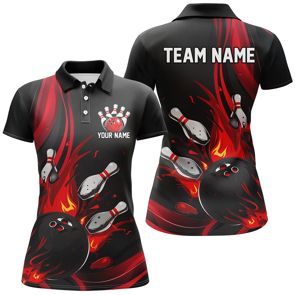 Black And Red Custom Bowling Uniforms Bowling Shirts For Women, Bowling Team League Shirts IPHW7273