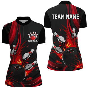 Black And Red Custom Bowling Uniforms Bowling Shirts For Women, Bowling Team League Shirts IPHW7273