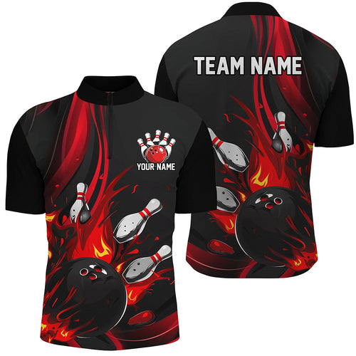 Black And Red Custom Bowling Uniforms Bowling Shirts For Men, Bowling Team League Shirts IPHW7273