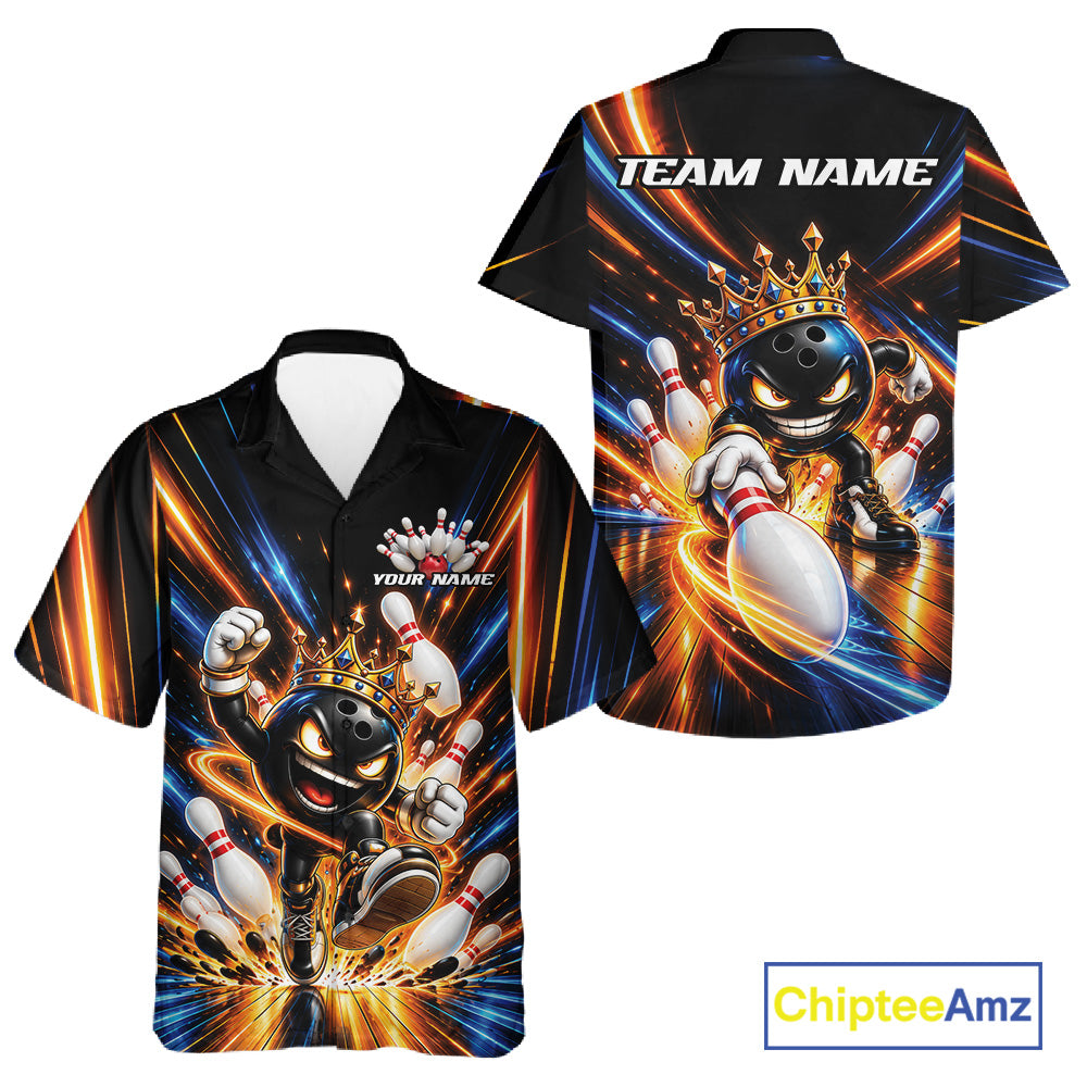 Custom Funny Crown Bowling Team Men And Women Button Up Shirt, Bowling King Jersey Bowler Outfit IPHW12317