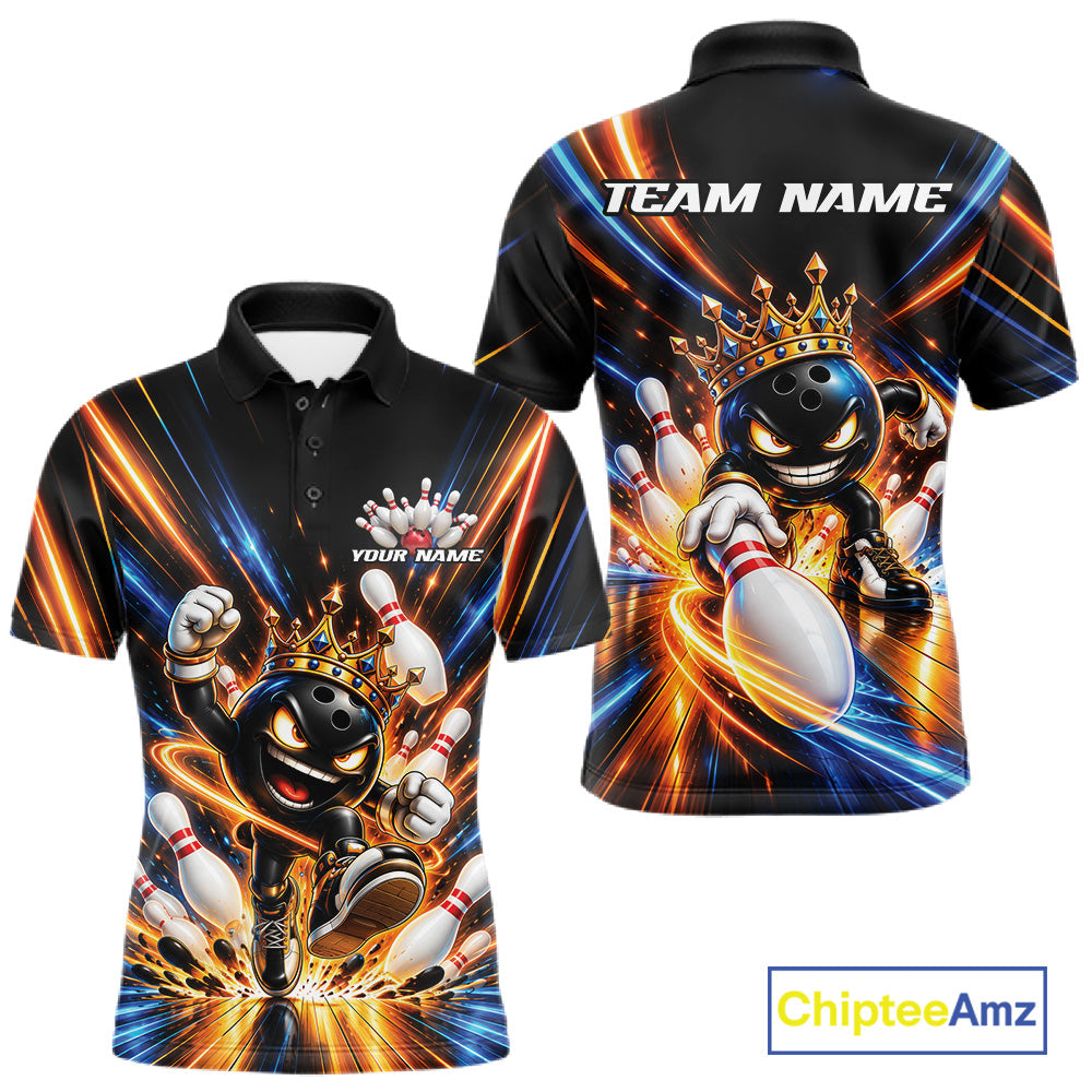 Custom Funny Crown Bowling Team Men Polo Shirt, Bowling King Jersey Bowler Outfit IPHW12317