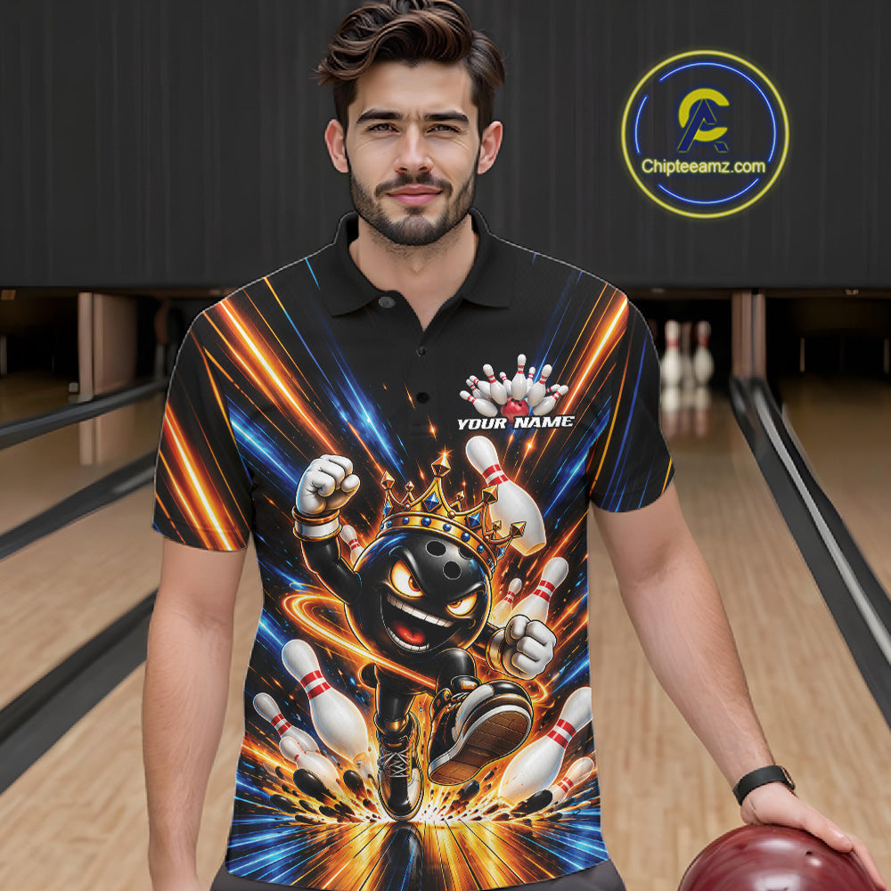 Custom Funny Crown Bowling Team Men Polo Shirt, Bowling King Jersey Bowler Outfit IPHW12317