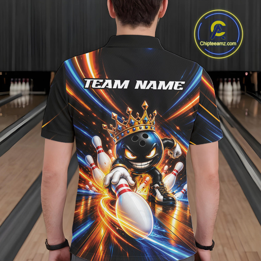 Custom Funny Crown Bowling Team Men Polo Shirt, Bowling King Jersey Bowler Outfit IPHW12317