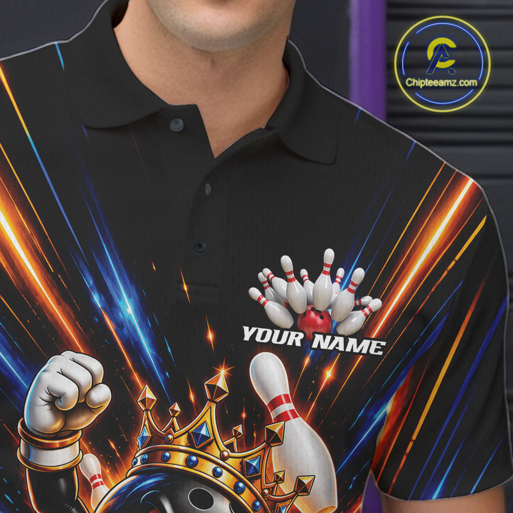 Custom Funny Crown Bowling Team Men Polo Shirt, Bowling King Jersey Bowler Outfit IPHW12317