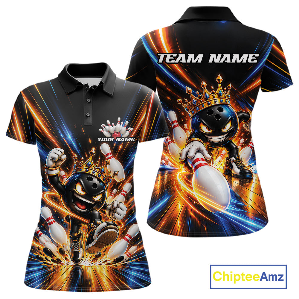 Custom Funny Crown Bowling Team Women Polo Shirt, Bowling Queen Jersey Bowler Outfit IPHW12317