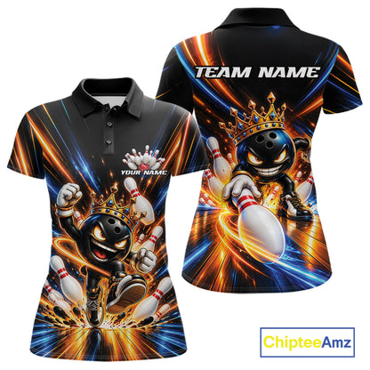 Custom Funny Crown Bowling Team Women Polo Shirt, Bowling Queen Jersey Bowler Outfit IPHW12317