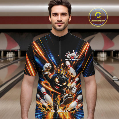 Custom Funny Crown Bowling Team Men Quarter Zip Shirt, Bowling King Jersey Bowler Outfit IPHW12317