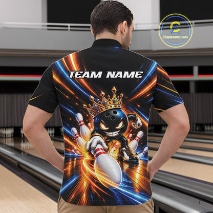 Custom Funny Crown Bowling Team Men Quarter Zip Shirt, Bowling King Jersey Bowler Outfit IPHW12317