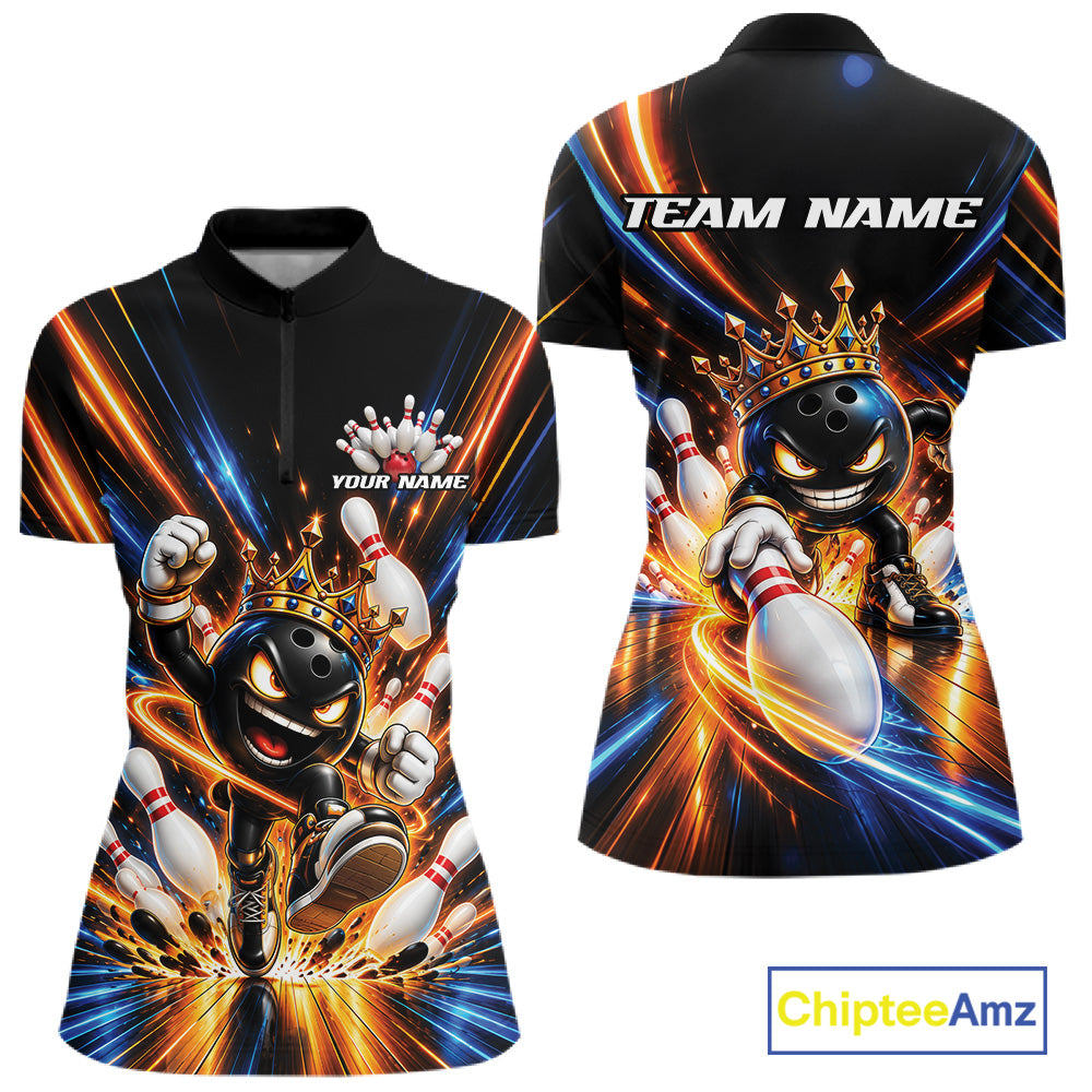 Custom Funny Crown Bowling Team Women Quarter-Zip Shirt, Bowling Queen Jersey IPHW12317