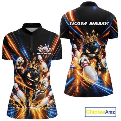 Custom Funny Crown Bowling Team Women Quarter-Zip Shirt, Bowling Queen Jersey IPHW12317