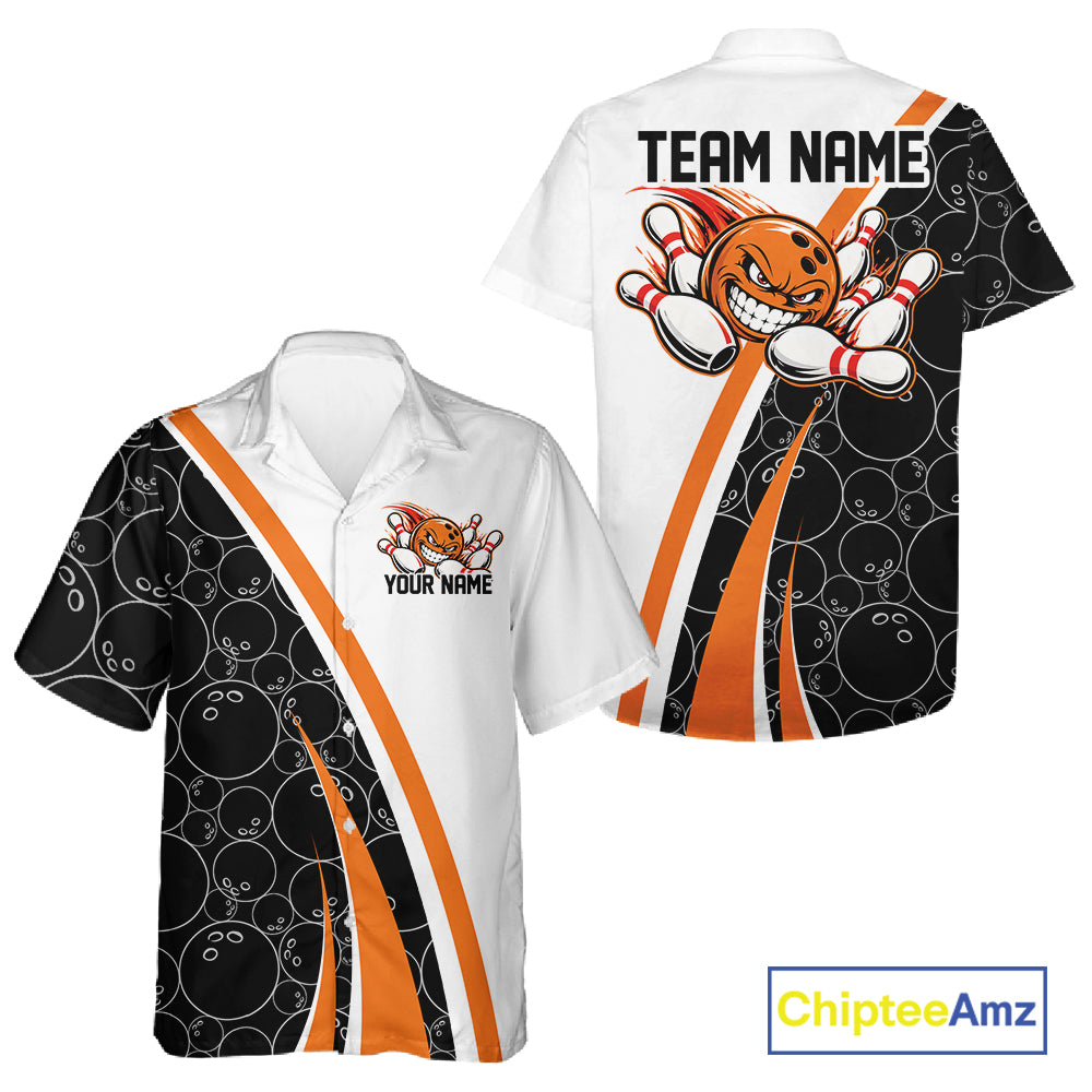 Custom Funny Orange Bowling Ball Men And Women Button Up Team Shirt, Bowling Tournament Jersey IPHW12784