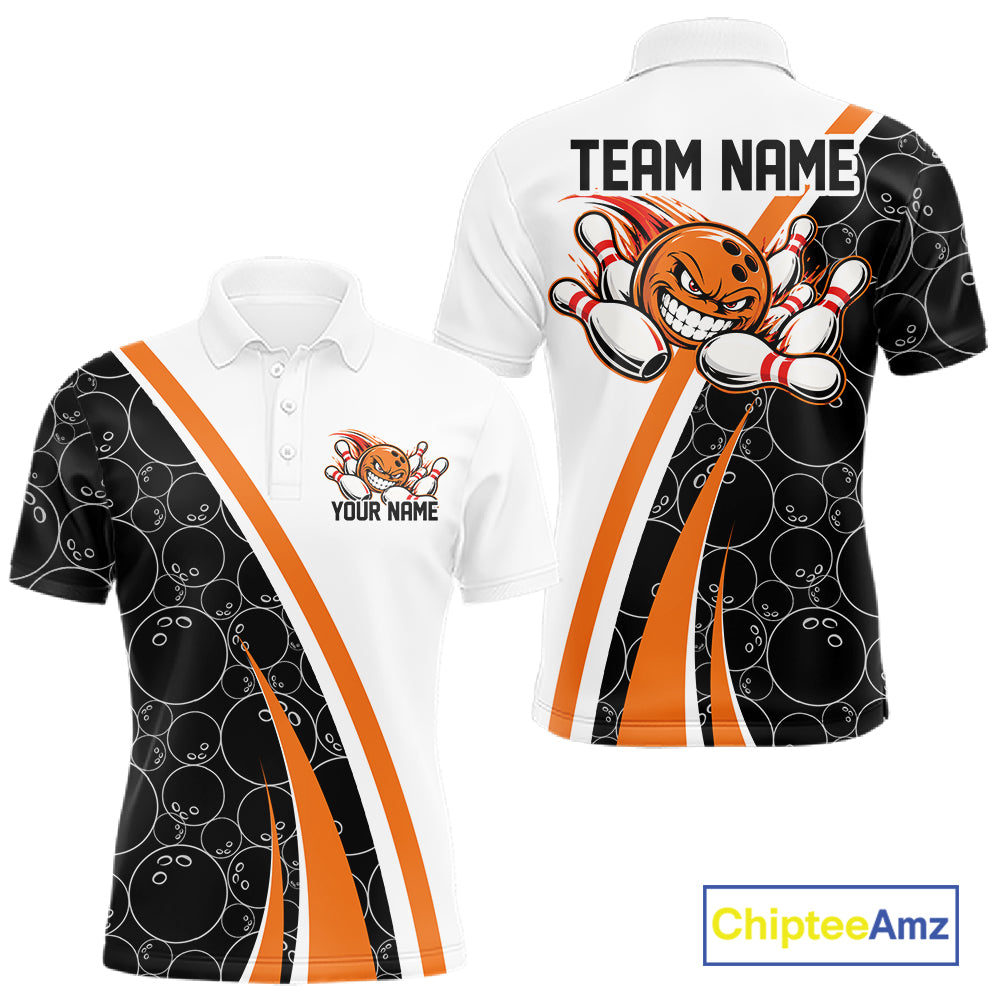 Custom Funny Orange Bowling Ball Men Polo Team Shirt, Bowling Tournament Jersey IPHW12784