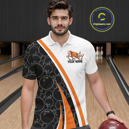 Custom Funny Orange Bowling Ball Men Polo Team Shirt, Bowling Tournament Jersey IPHW12784
