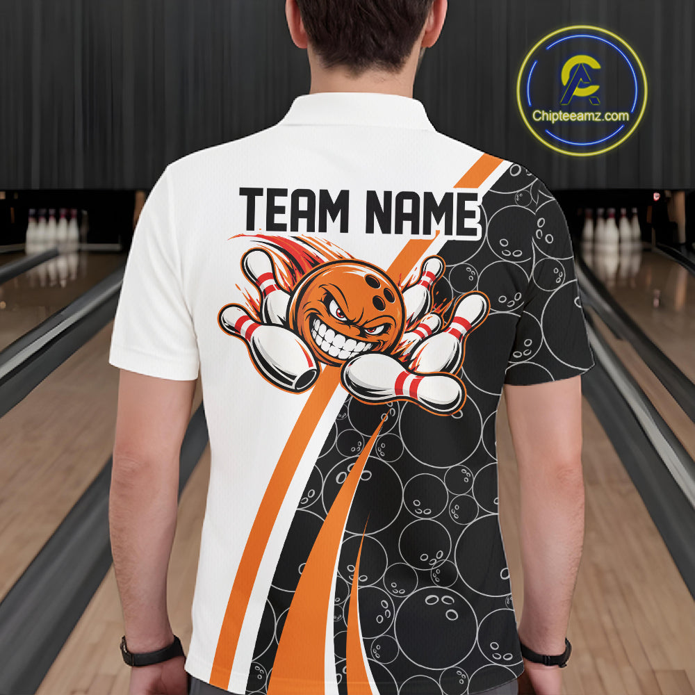 Custom Funny Orange Bowling Ball Men Polo Team Shirt, Bowling Tournament Jersey IPHW12784