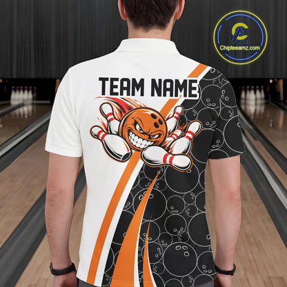 Custom Funny Orange Bowling Ball Men Polo Team Shirt, Bowling Tournament Jersey IPHW12784