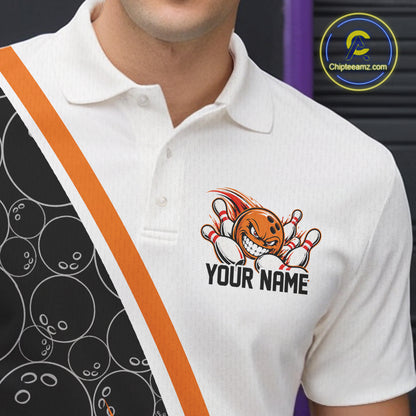 Custom Funny Orange Bowling Ball Men Polo Team Shirt, Bowling Tournament Jersey IPHW12784