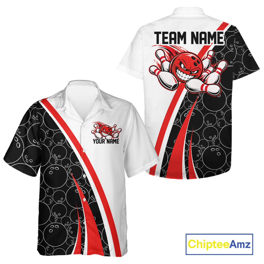Custom Funny Red Bowling Ball Men And Women Button Up Team Shirt, Bowling Tournament Jersey IPHW12785