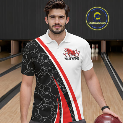 Custom Funny Red Bowling Ball Men Polo Team Shirt, Bowling Tournament Jersey IPHW12785