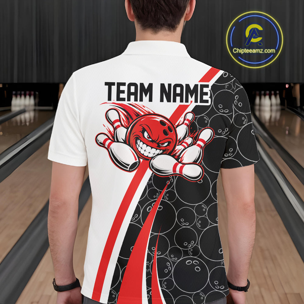 Custom Funny Red Bowling Ball Men Polo Team Shirt, Bowling Tournament Jersey IPHW12785